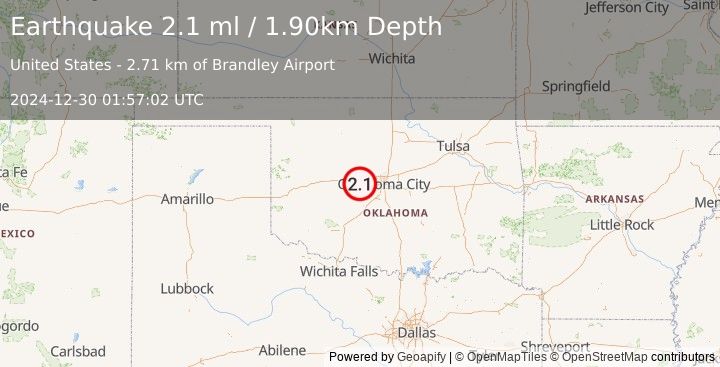 Earthquake OKLAHOMA (2.1 ml) (2024-12-30 01:57:02 UTC)