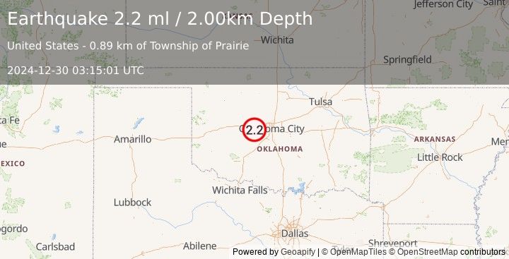 Earthquake OKLAHOMA (2.2 ml) (2024-12-30 03:15:01 UTC)