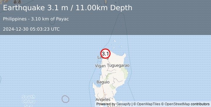 Earthquake LUZON, PHILIPPINES (3.1 m) (2024-12-30 05:03:23 UTC)