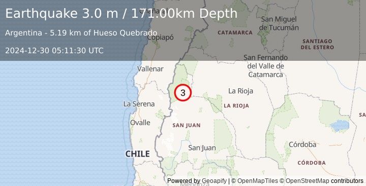 Earthquake SAN JUAN, ARGENTINA (3.0 m) (2024-12-30 05:11:30 UTC)