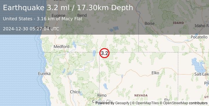 Earthquake NEVADA (3.2 ml) (2024-12-30 05:27:04 UTC)