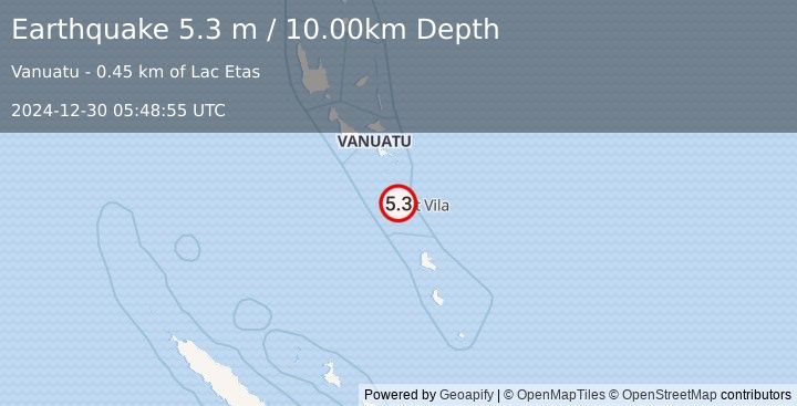 Earthquake VANUATU (5.3 m) (2024-12-30 05:48:59 UTC)