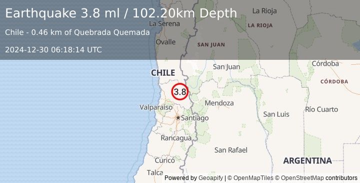 Earthquake VALPARAISO, CHILE (3.8 ml) (2024-12-30 06:18:14 UTC)