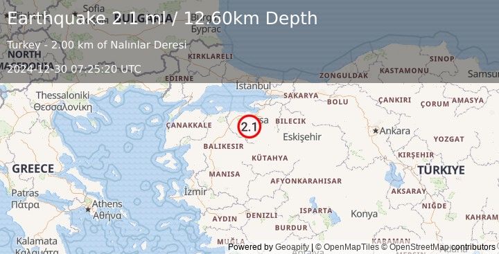 Earthquake WESTERN TURKEY (2.1 ml) (2024-12-30 07:25:20 UTC)