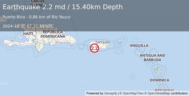 Earthquake PUERTO RICO REGION (2.2 md) (2024-12-30 07:31:55 UTC)