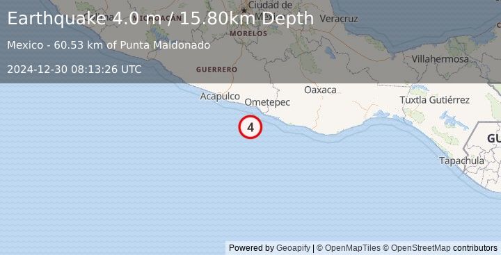 Earthquake OFFSHORE GUERRERO, MEXICO (4.0 m) (2024-12-30 08:13:26 UTC)