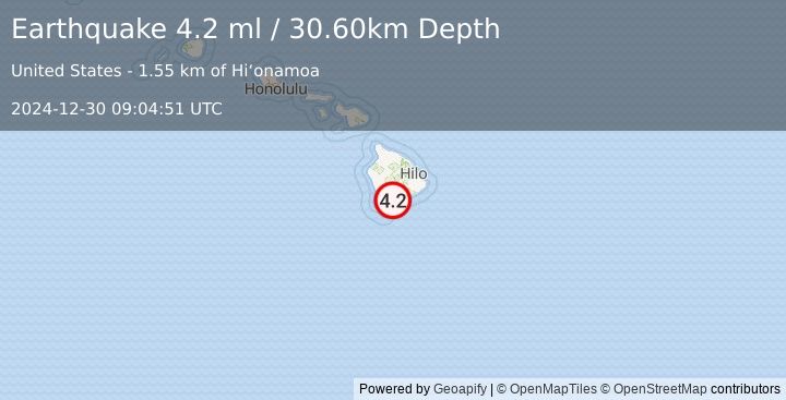 Earthquake ISLAND OF HAWAII, HAWAII (4.3 ml) (2024-12-30 09:04:50 UTC)