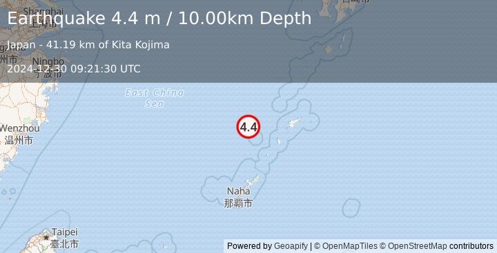 Earthquake RYUKYU ISLANDS, JAPAN (4.4 m) (2024-12-30 09:21:30 UTC)