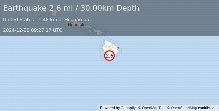 Earthquake ISLAND OF HAWAII, HAWAII (2.6 ml) (2024-12-30 09:27:17 UTC)