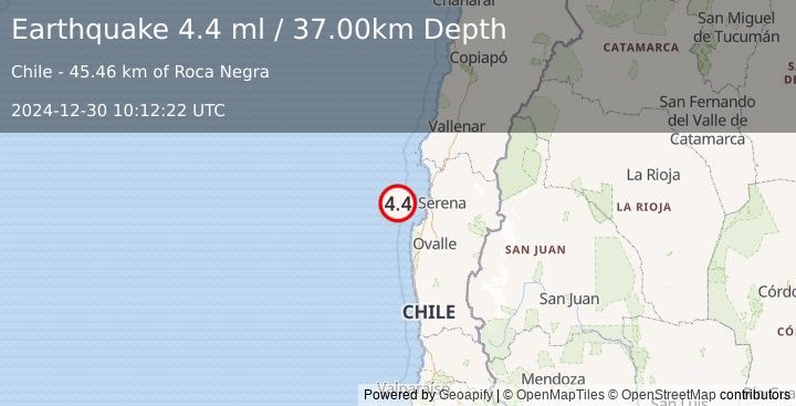 Earthquake OFFSHORE COQUIMBO, CHILE (4.4 ml) (2024-12-30 10:12:22 UTC)