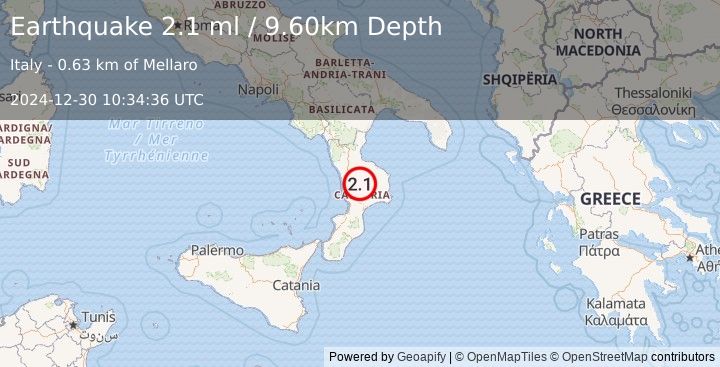 Earthquake SOUTHERN ITALY (2.1 ml) (2024-12-30 10:34:36 UTC)