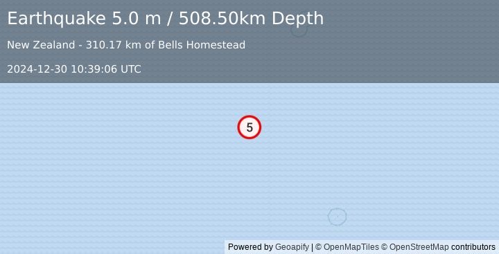 Earthquake SOUTH OF FIJI ISLANDS (5.0 m) (2024-12-30 10:39:06 UTC)