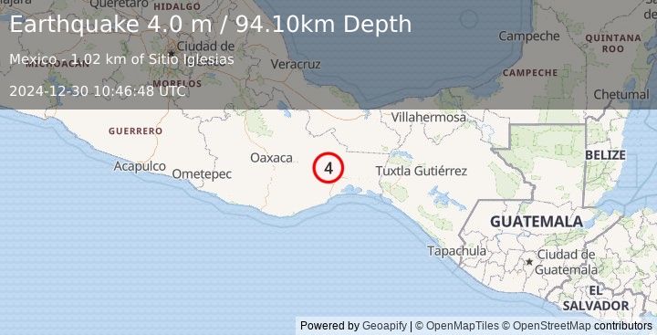 Earthquake OAXACA, MEXICO (4.0 m) (2024-12-30 10:46:48 UTC)