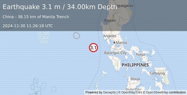 Earthquake LUZON, PHILIPPINES (3.1 m) (2024-12-30 11:26:18 UTC)