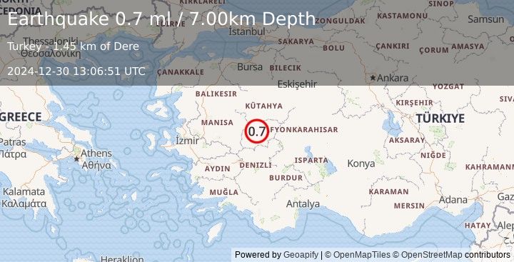 Earthquake WESTERN TURKEY (0.7 ml) (2024-12-30 13:06:51 UTC)