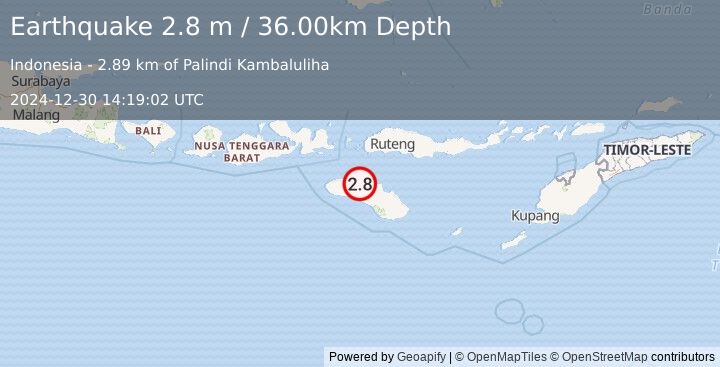 Earthquake SUMBA REGION, INDONESIA (2.8 m) (2024-12-30 14:19:02 UTC)