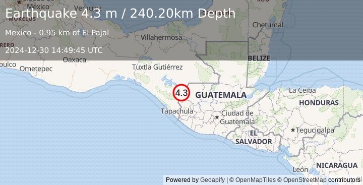 Earthquake CHIAPAS, MEXICO (4.3 m) (2024-12-30 14:49:45 UTC)