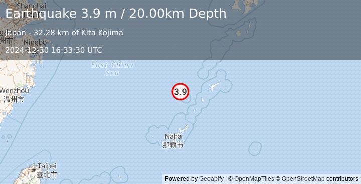 Earthquake RYUKYU ISLANDS, JAPAN (3.9 m) (2024-12-30 16:33:30 UTC)