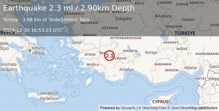 Earthquake WESTERN TURKEY (2.3 ml) (2024-12-30 16:53:23 UTC)