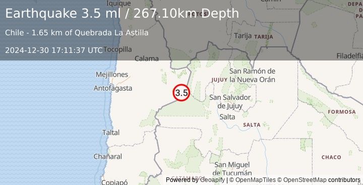 Earthquake ANTOFAGASTA, CHILE (3.5 ml) (2024-12-30 17:11:37 UTC)