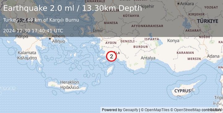 Earthquake DODECANESE IS.-TURKEY BORDER REG (2.0 ml) (2024-12-30 17:40:41 UTC)