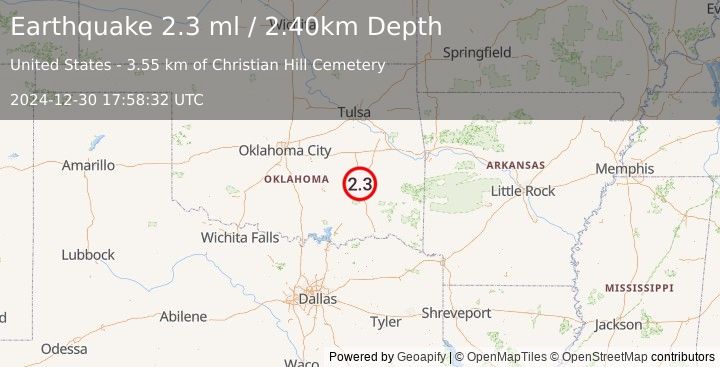 Earthquake OKLAHOMA (2.3 ml) (2024-12-30 17:58:32 UTC)