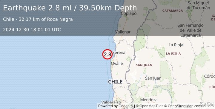 Earthquake OFFSHORE COQUIMBO, CHILE (2.8 ml) (2024-12-30 18:01:01 UTC)