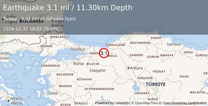 Earthquake WESTERN TURKEY (3.1 ml) (2024-12-30 18:02:29 UTC)