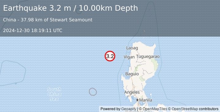 Earthquake PHILIPPINE ISLANDS REGION (3.2 m) (2024-12-30 18:19:11 UTC)