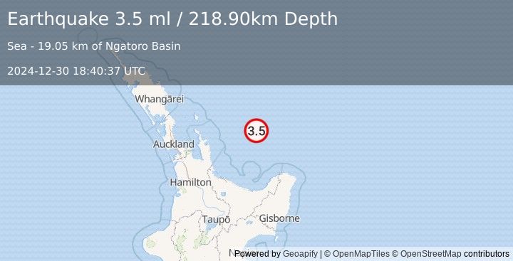 Earthquake OFF E. COAST OF N. ISLAND, N.Z. (3.5 ml) (2024-12-30 18:40:37 UTC)