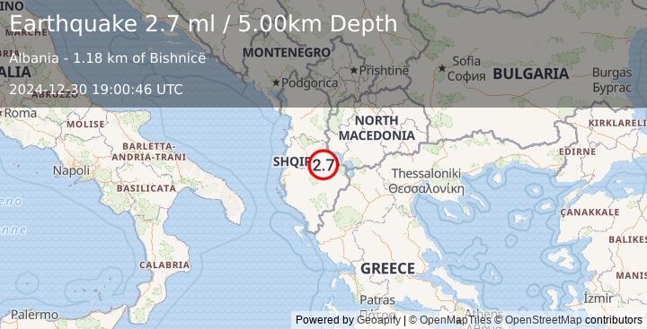 Earthquake ALBANIA (2.6 ml) (2024-12-30 19:00:46 UTC)