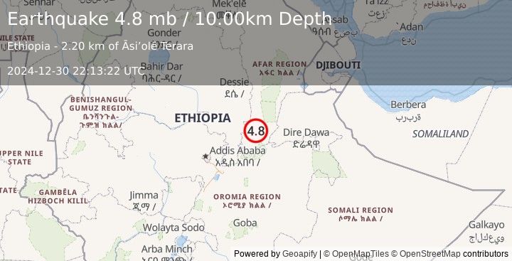 Earthquake ETHIOPIA (4.8 mb) (2024-12-30 22:13:22 UTC)