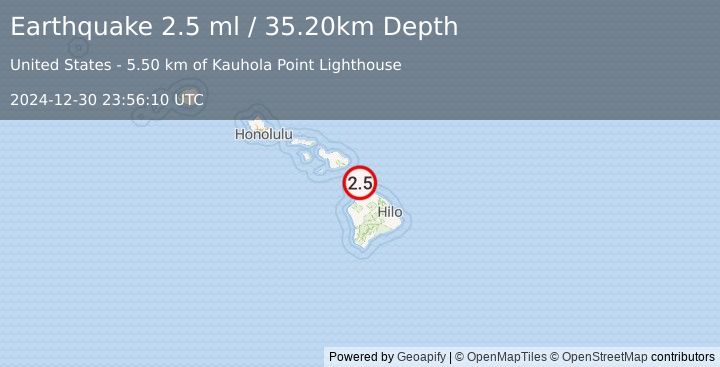 Earthquake HAWAII REGION, HAWAII (2.5 ml) (2024-12-30 23:56:10 UTC)