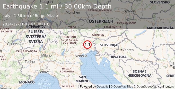 Earthquake NORTHERN ITALY (1.1 ml) (2024-12-31 02:47:30 UTC)