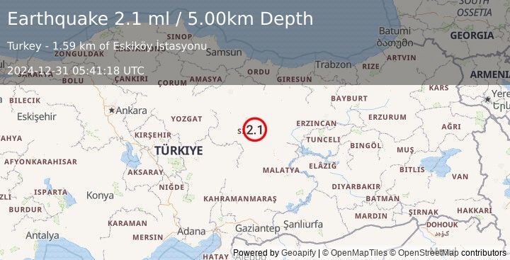 Earthquake CENTRAL TURKEY (2.1 ml) (2024-12-31 05:41:18 UTC)