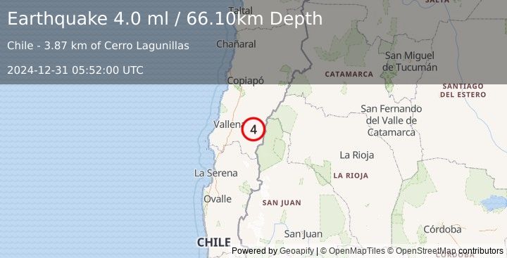 Earthquake ATACAMA, CHILE (4.0 ml) (2024-12-31 05:52:00 UTC)