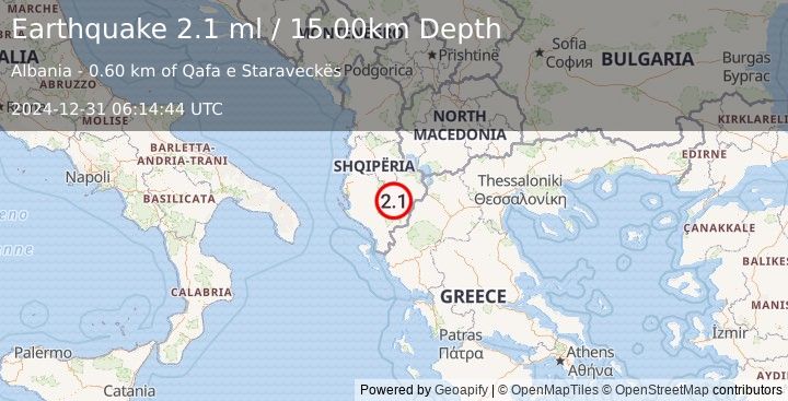 Earthquake ALBANIA (2.1 ml) (2024-12-31 06:14:44 UTC)