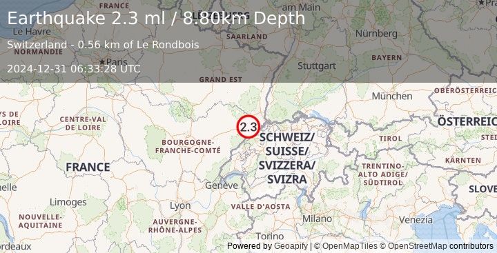 Earthquake FRANCE-GERMANY BORDER REGION (2.2 ml) (2024-12-31 06:33:29 UTC)