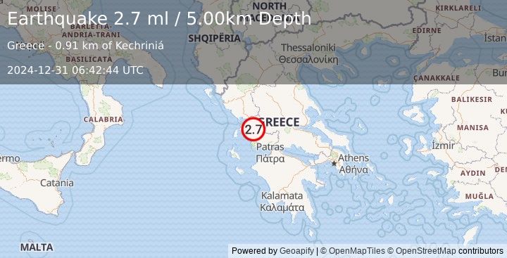 Earthquake GREECE (2.7 ml) (2024-12-31 06:42:44 UTC)