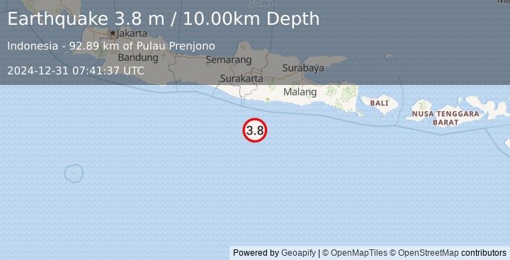 Earthquake SOUTH OF JAVA, INDONESIA (3.8 m) (2024-12-31 07:41:37 UTC)