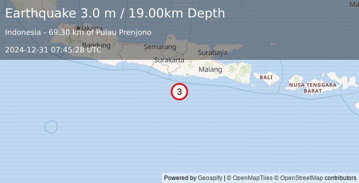 Earthquake JAVA, INDONESIA (3.0 m) (2024-12-31 07:45:28 UTC)