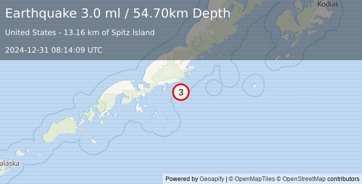 Earthquake ALASKA PENINSULA (3.0 ml) (2024-12-31 08:14:09 UTC)