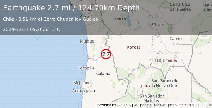 Earthquake ANTOFAGASTA, CHILE (2.7 ml) (2024-12-31 09:20:53 UTC)