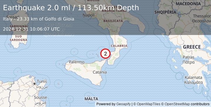 Earthquake SICILY, ITALY (2.0 ml) (2024-12-31 10:06:07 UTC)