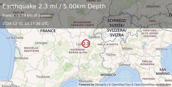 Earthquake FRANCE (2.3 ml) (2024-12-31 10:17:36 UTC)