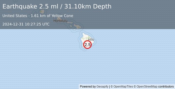 Earthquake ISLAND OF HAWAII, HAWAII (2.5 ml) (2024-12-31 10:27:25 UTC)