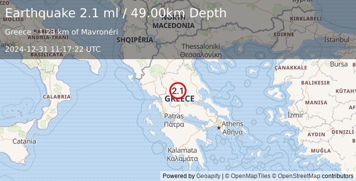 Earthquake GREECE (2.1 ml) (2024-12-31 11:17:22 UTC)