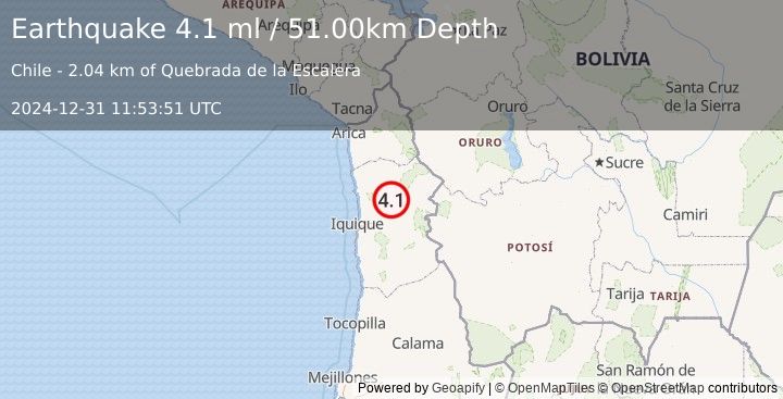 Earthquake TARAPACA, CHILE (4.1 ml) (2024-12-31 11:53:51 UTC)