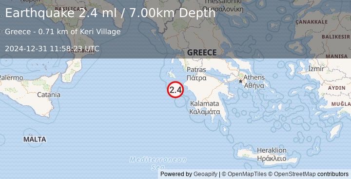 Earthquake IONIAN SEA (2.4 ml) (2024-12-31 11:58:23 UTC)