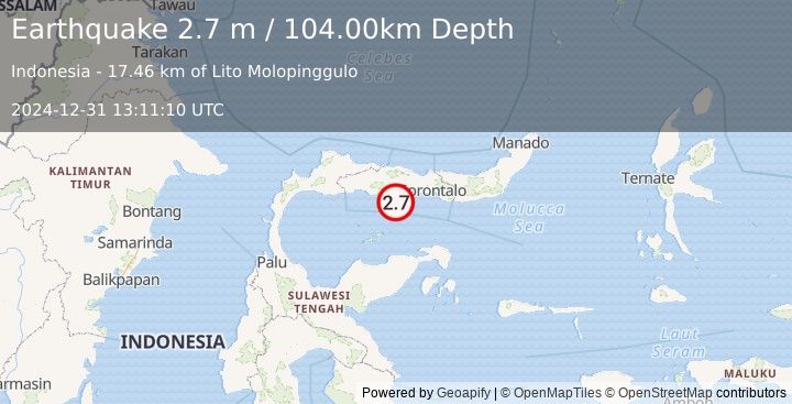 Earthquake MINAHASA, SULAWESI, INDONESIA (2.7 m) (2024-12-31 13:11:10 UTC)